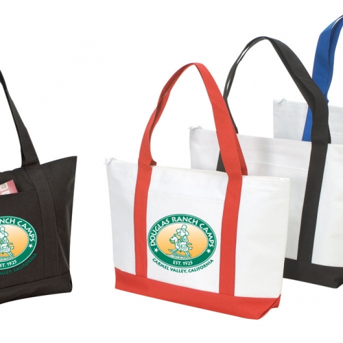 TPI129:  	POLY TOTE BAG W/ ZIPPER