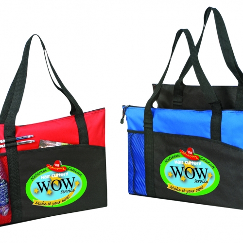 TPI141:  	POLY TOTE BAG W/ ZIPPER