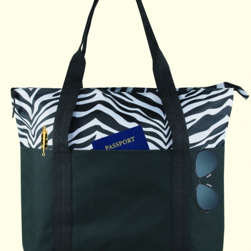 TPI175  Zebra Poly Zippered  Tote Bag